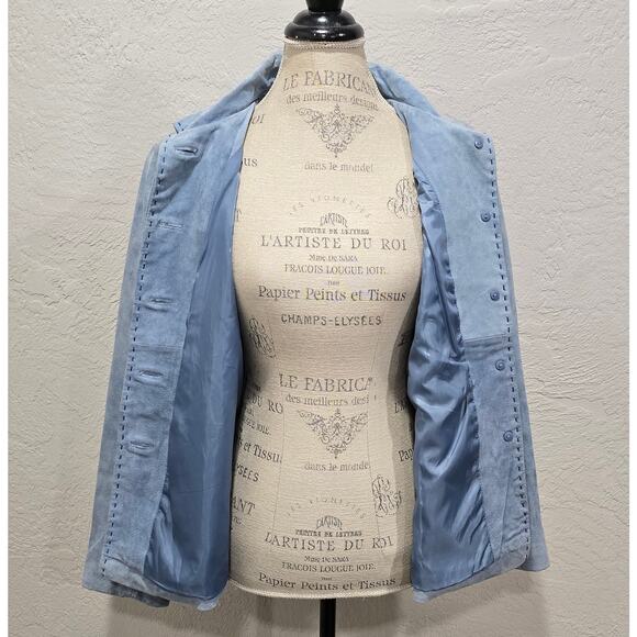 Vintage Monterey Bay Clothing Company Denim Blue Genuine Leather Jacket Size 14 - Picture 4 of 13